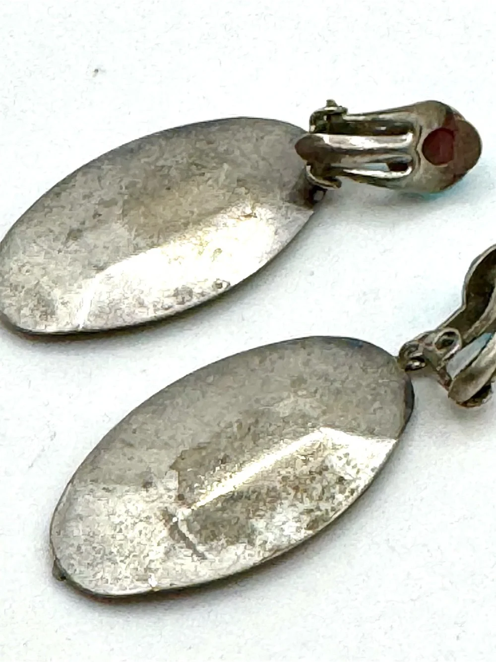 Vintage Mid Century Iridescent Green Molded Plastic Drop Clip on Earrings